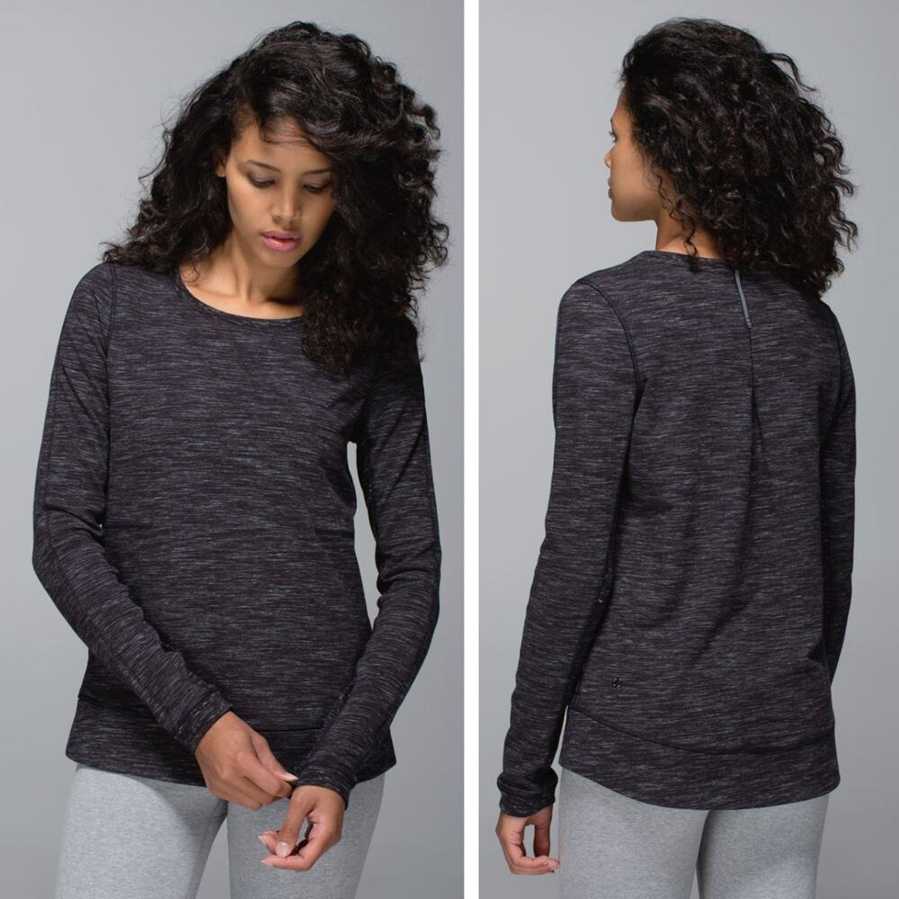 LULULEMON Exhalation Pullover II Size 6 Heathered Marled Black
